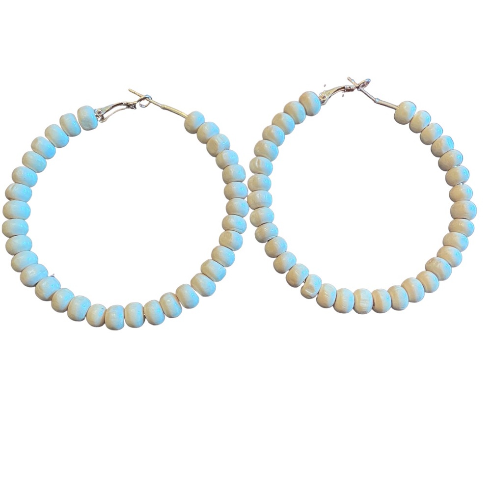 Oversized Boho Style Tan Beaded Hoop Earrings
